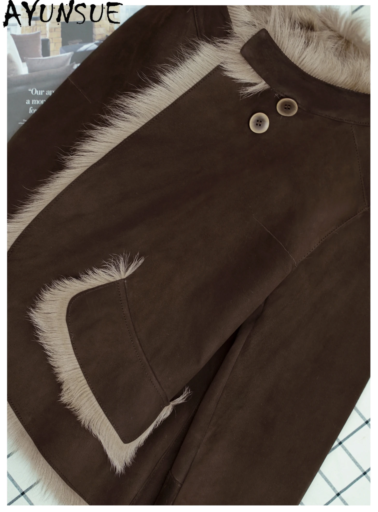 معطف فرو من جلد الغنم الطبيعي من AYUNSUE جاكيت من الجلد الطبيعي للنساء مقاوم للبرد جديد في معاطف ملابس شتوية دافئة للسيدات 2025 ملابس خروج #5