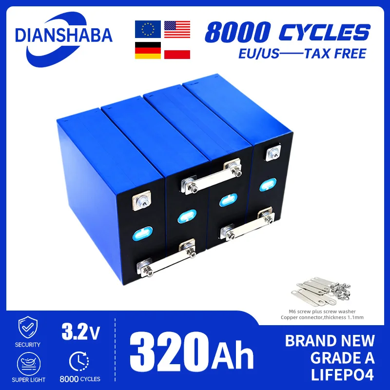 12V 24V 48V electric camping 320Ah lithium iron phosphate battery, brand new A-level DIY solar RV 3.2V rechargeable battery