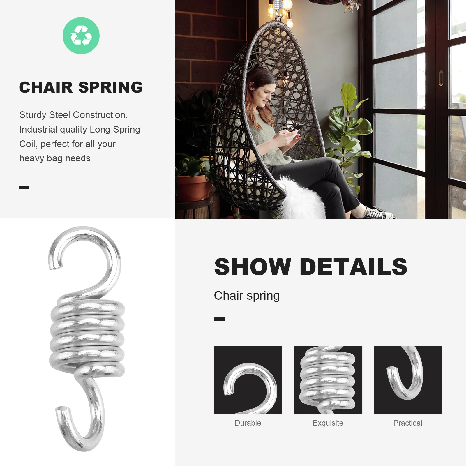 2 قطعة نوابض متأرجحة من الفولاذ المقاوم للصدأ شديدة التحمل لكرسي أرجوحة الشرفة معلقة وأجهزة بديلة طقم زنبركي مزدوج #4