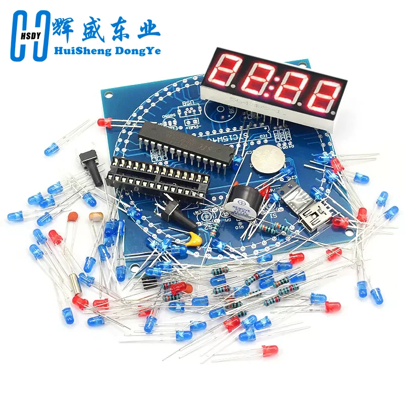 Display a LED rotante Sveglia Modulo orologio elettronico Lampada ad acqua Kit fai da te Controllo della luce Temperatura DS1302 C8051 MCU STC15W408AS