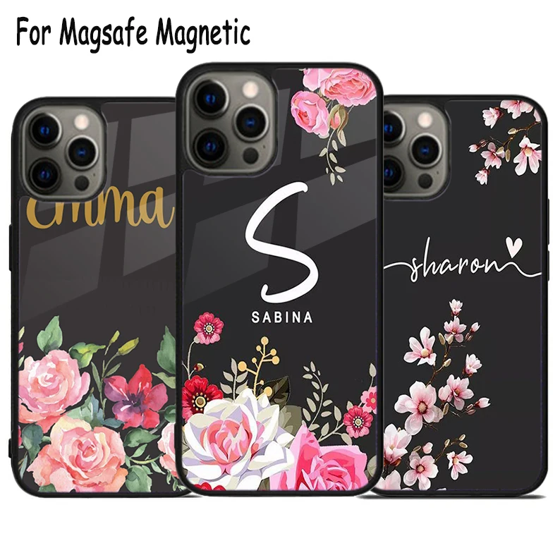 Gorgeous Womens Personalised Initials Custom Wireless Magsafe Phone Case For iPhone 15 16 14 13 11 12 Pro Max Plus Magnetic