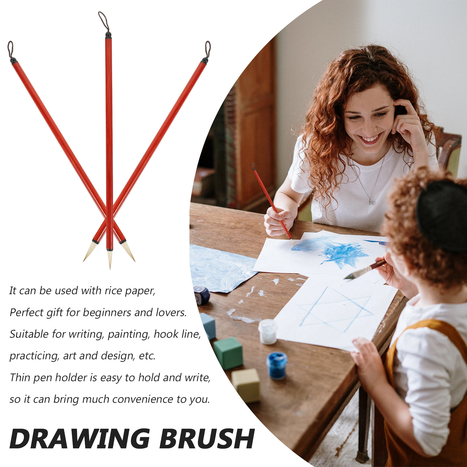 

3 Pcs Bamboo Calligraphy Brushes Lightweight Durable Writing Painting Beginner Students Art Design Rice Paper Gift Chinese Brush