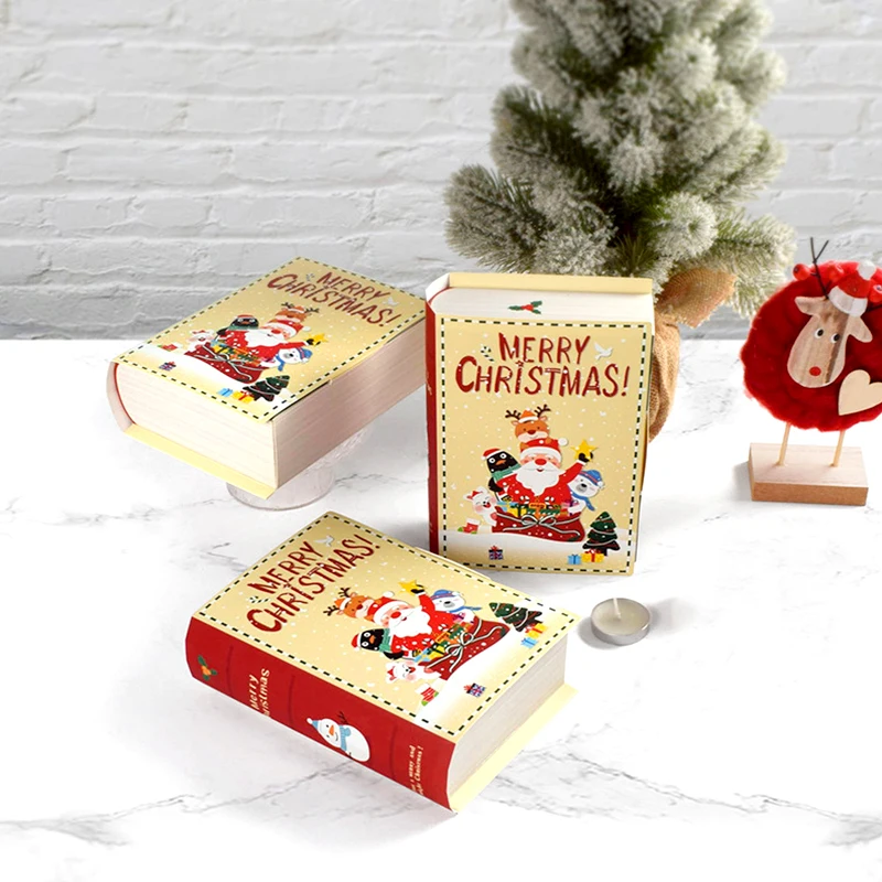 5pcs Merry Christmas Candy Gift Boxes Book Santa Claus Gift Packing Box Cookie Wrapping Case New Year Xmas Party Decoration