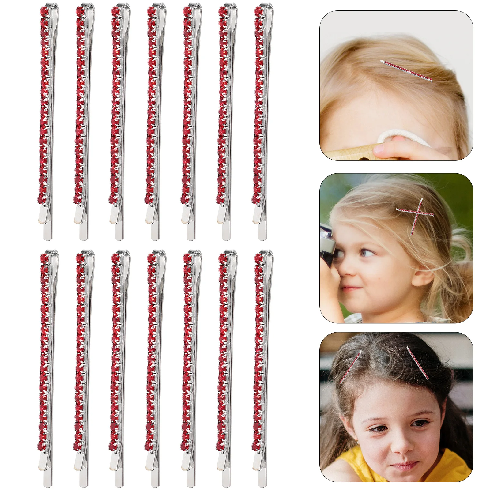 

15pcs Red Rhinestone Hair Clips Women Stylish Wedding Accessories Secure Hold Glamorous Hairstyles Hair Jewelry