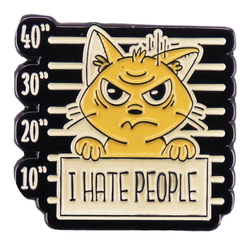 D2394 I Hate people Cat Cartoon Animation Lapel Pins for Backpack Enamel Pin Brooches for Clothing Badges Fashion Accessories