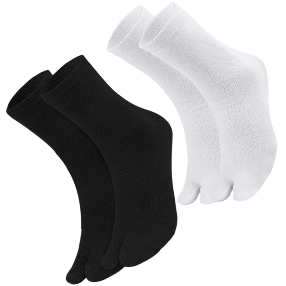 

2pcs 2 Pairs Black White Toe Separated Socks Non Slip Silicone Tabi Socks for Women Men Ankle Length Foot Care Travel Party