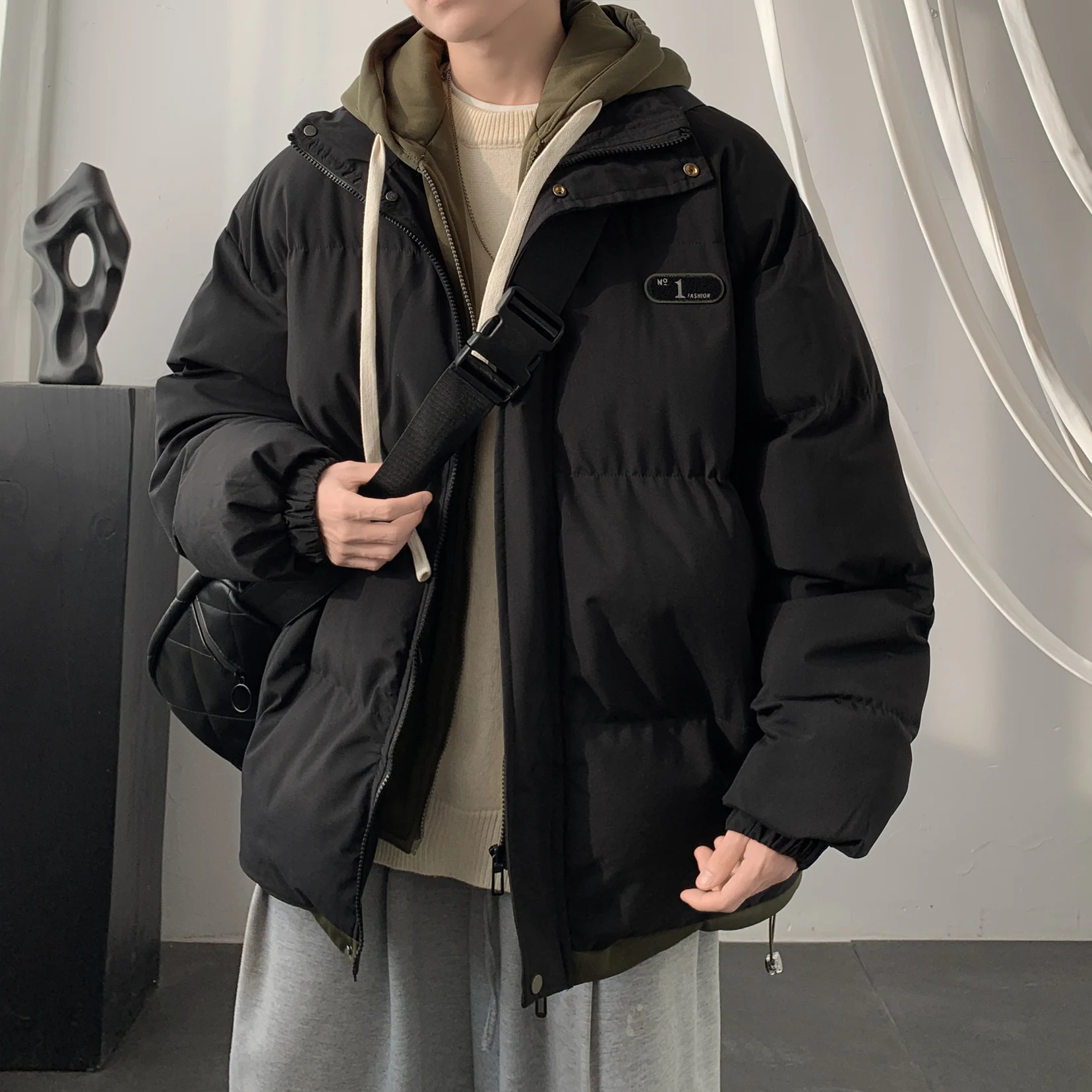 

Japanese Style Winter New Fashion Men's Loose Thicken Casual Trendy Color-coded Spliced Simple Basic Quilted Jackets Male Coats