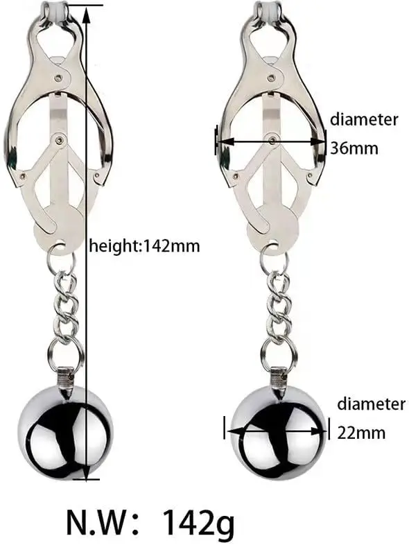 Adjustable Large Metal Nipple Clips Body Decoration Nipple Clamps Non-Piercing Strong with Weights for Women Girls