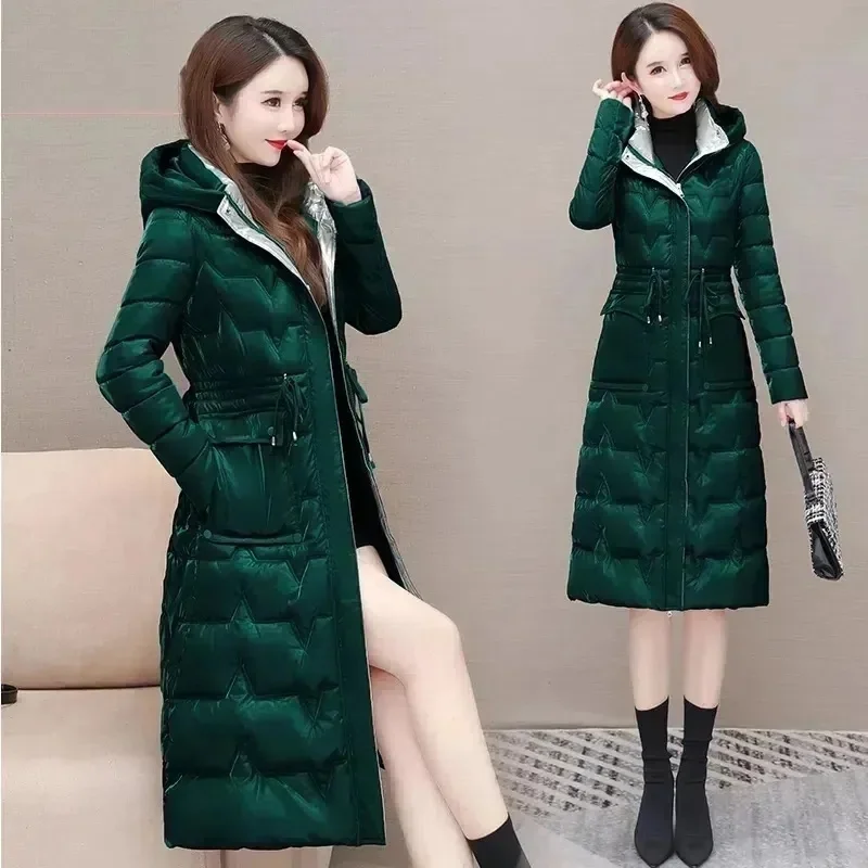 Fantasy Color wash Free glossy Mid length Down Cotton Jacket For Women In 2023 Winter New Fashion Waistband Cotton Jacket P3