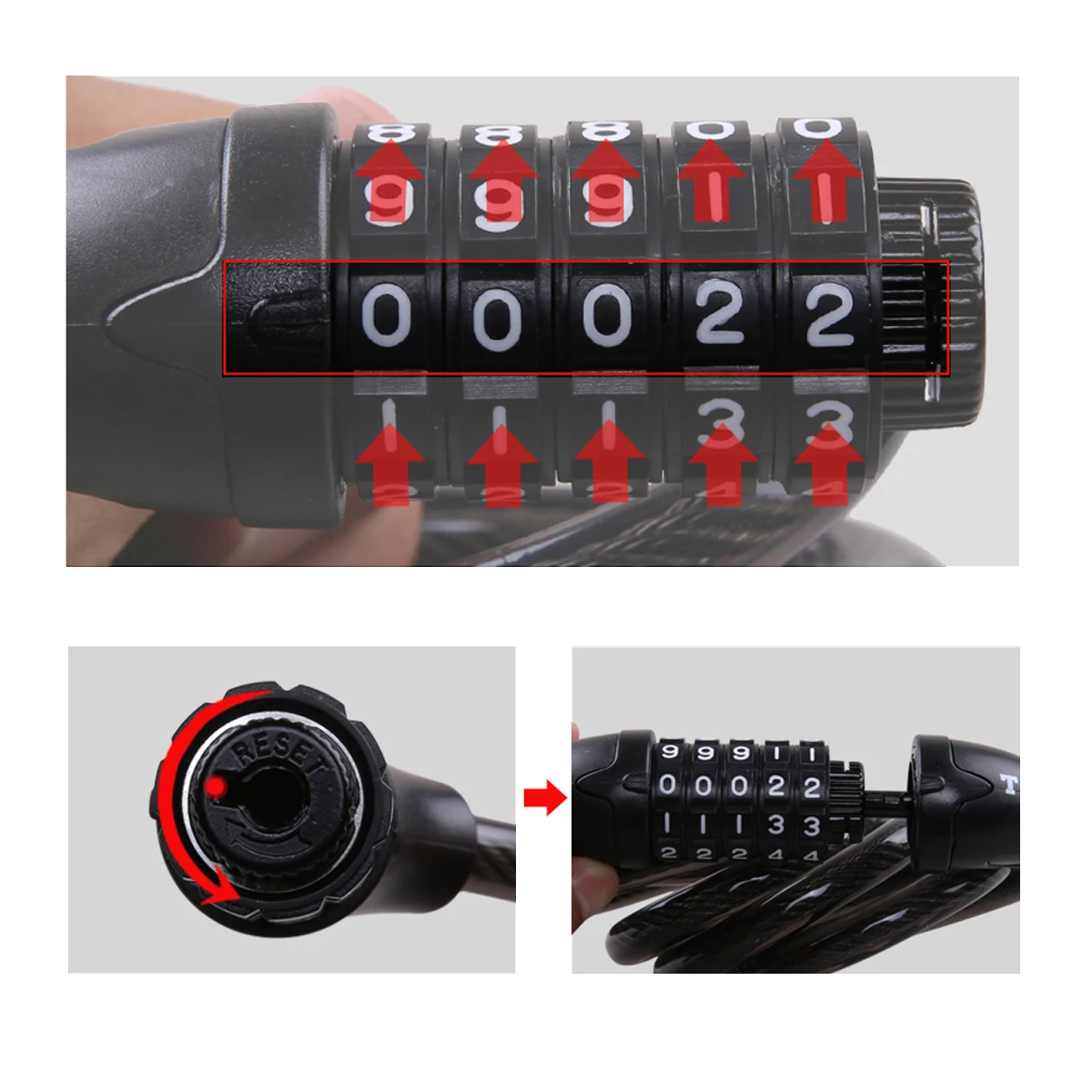 

Professional 6Mm*900Mm Black 5- Combination Bike Steel Chain Cable Anti Theft Coded Lock For Motorcycles Mountain Bikes