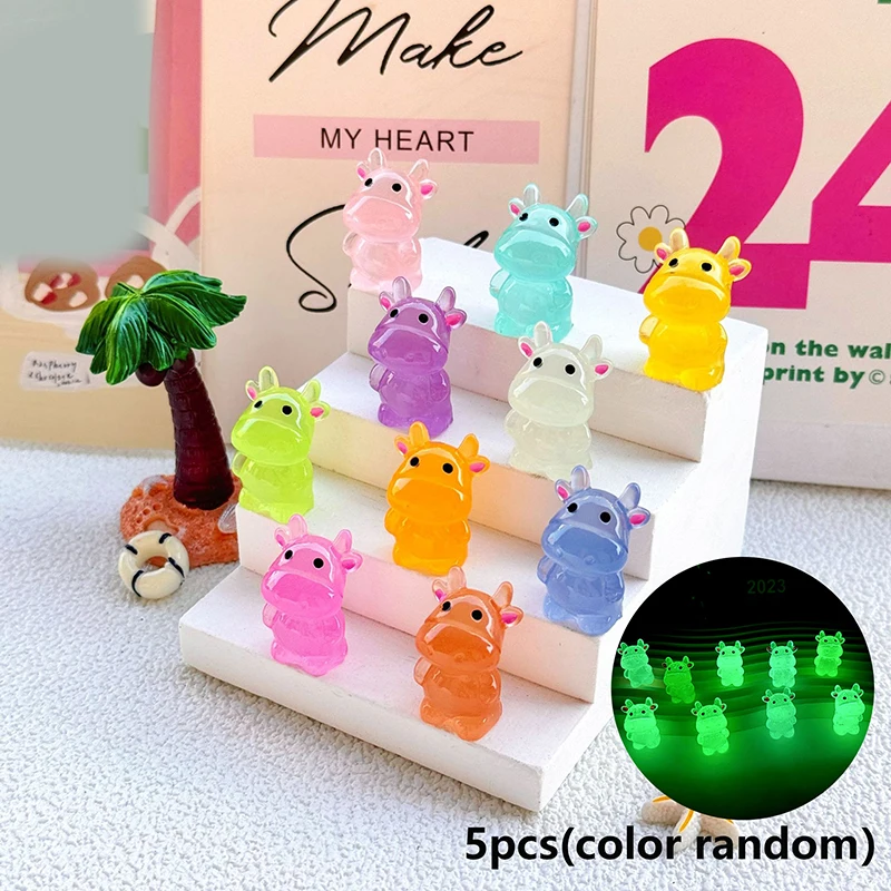 5PCS Mini Cartoon Calf Glow At Dark Fairy Garden Miniatures Decoration Luminous Vivarium Micro Landscape DIY Accessories