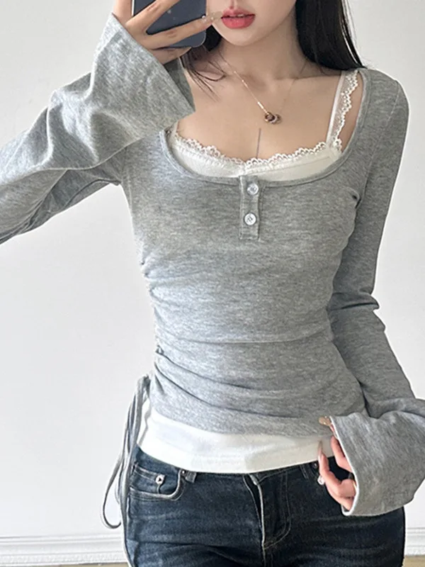 

Женская квадратная футболка Ne Long Sve с завязками на талии Hot Girl Sle, китайская этническая мода, коллекция осень 2025 г.