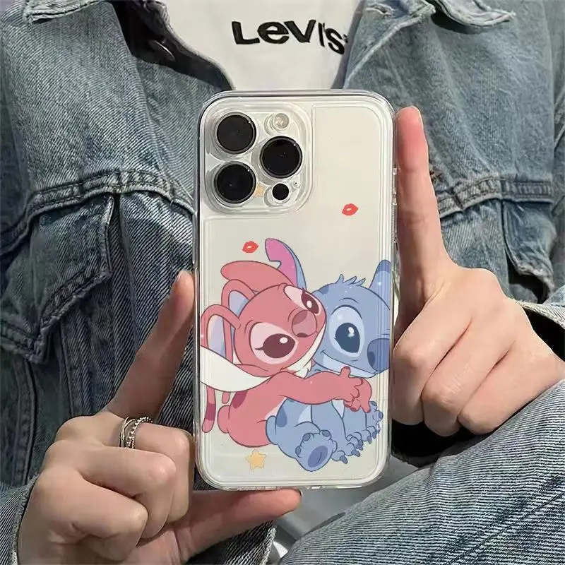 Disney Angel Embraces Stitch Phone Case For iPhone 15 14 13 12 11 Pro Max 7 8 Plus XR XS X Y2K Cartoon Anti Fall Kawaii Cover