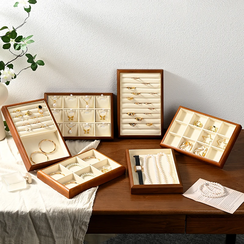 Oirlv Wooden Jewelry Organizer Box Multifunctional Ring Necklace Bracelet Earrings Jewelry Storage Tray Jewelry Display Props