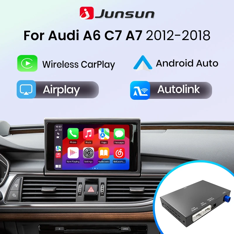 Bezprzewodowy dekoder CarPlay Android Auto Junsun do Audi A6 A6L A7 A7L 2012-2018 HN+R RMC Bluetooth Mirror Link AirPlay Nawigacja GPS
