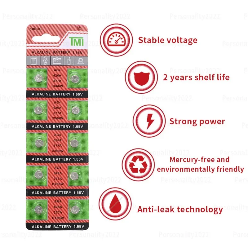 Pilas alcalinas de botón para reloj despertador, calculadora, juguetes, reloj, AG4, LR626, 100 V, 1,55, 377, L626F, SR626SW, 377A, 10-376 piezas