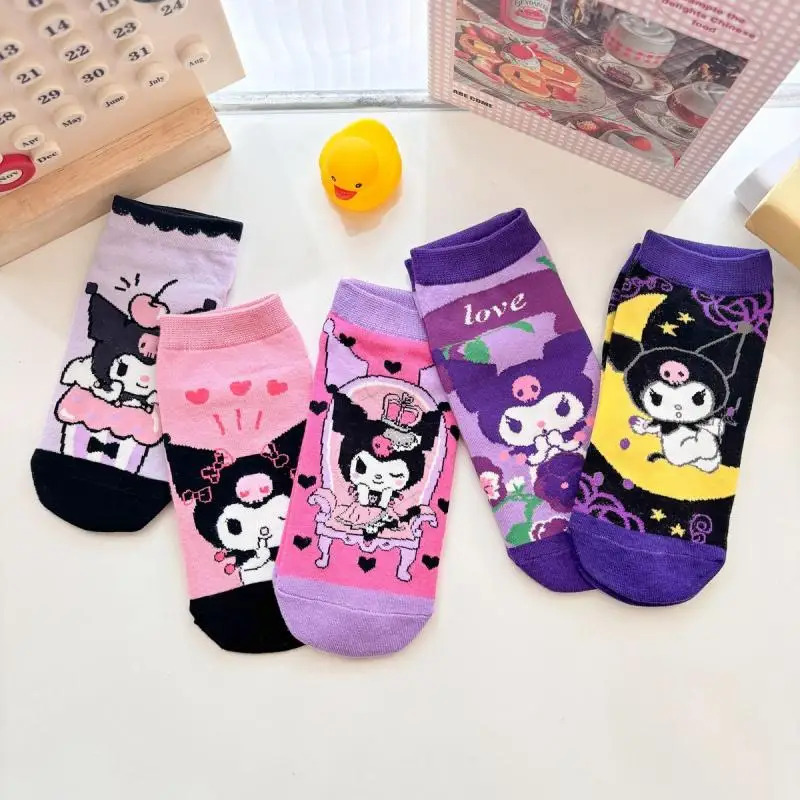 

Хлопковые носки Kawaii Sanrio Kuromi, носки-лодочки, женские носки до щиколотки, впитывающие пот, дышащие, удобные, подарок для девочек