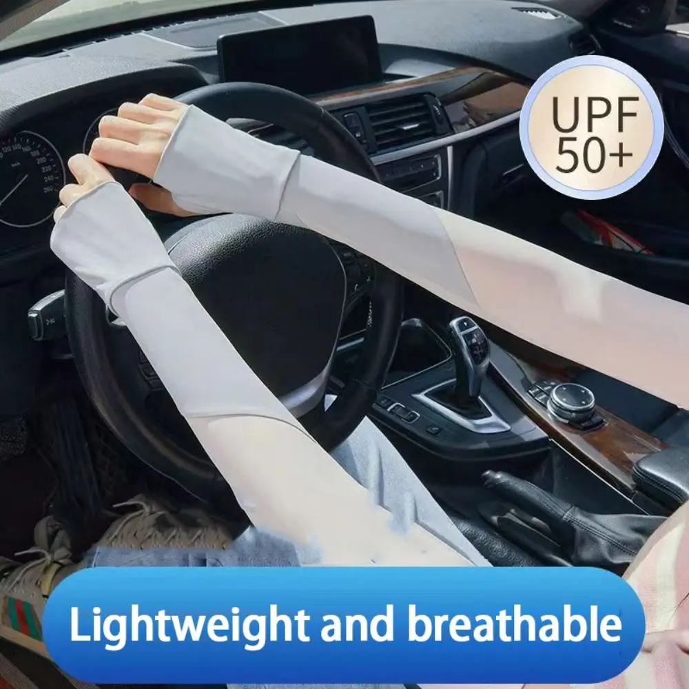 High Quality Ice Silk Arm Sleeves Sun Protection Breathable Elbow Cover Anti-UV Fingerless Gloves Cycling Driving Running