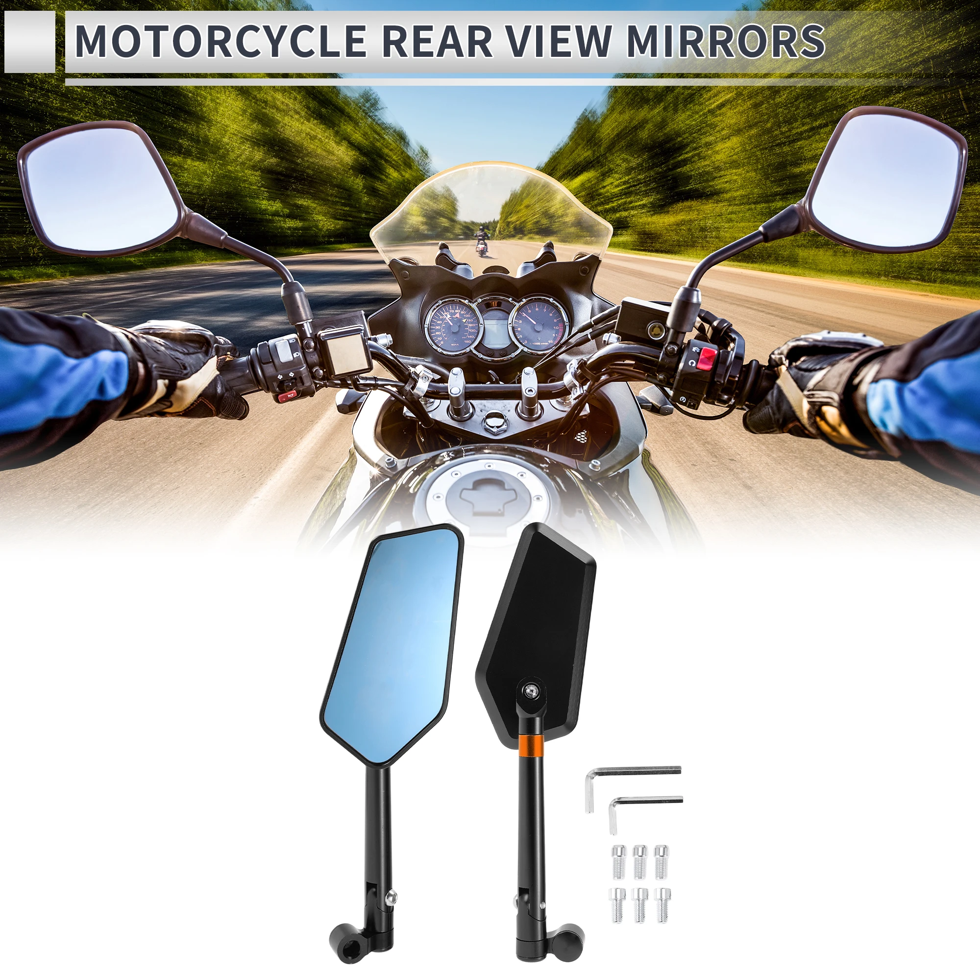 Motoforti M8/M10 Motorcycle Rear View Mirror Handlebar Mirror Black Aluminum Alloy 1 Set