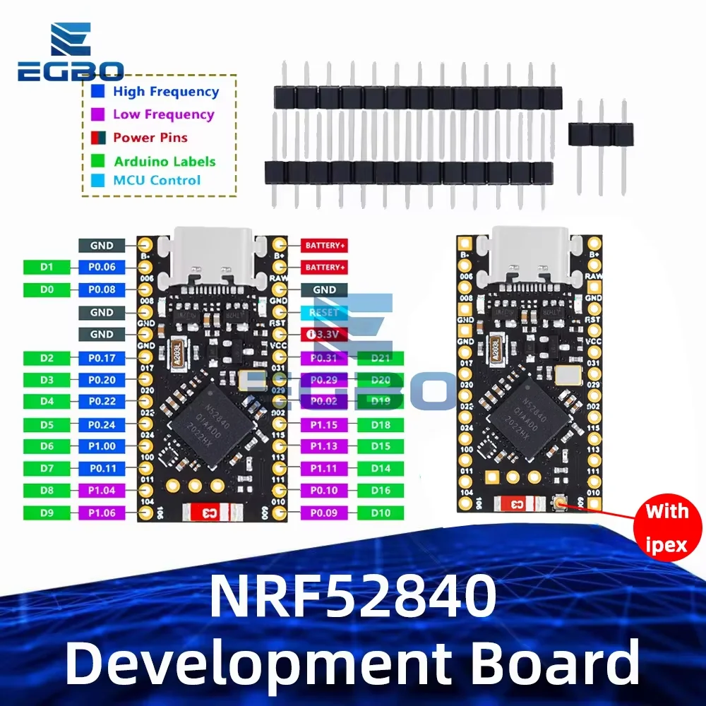 Placa de Desenvolvimento NRF52840 Compatível com Nice, Nova Versão com Base de Antena ipex, Nano V2.0 Bluetooth com Gestão de Carga Pro Tipo-C