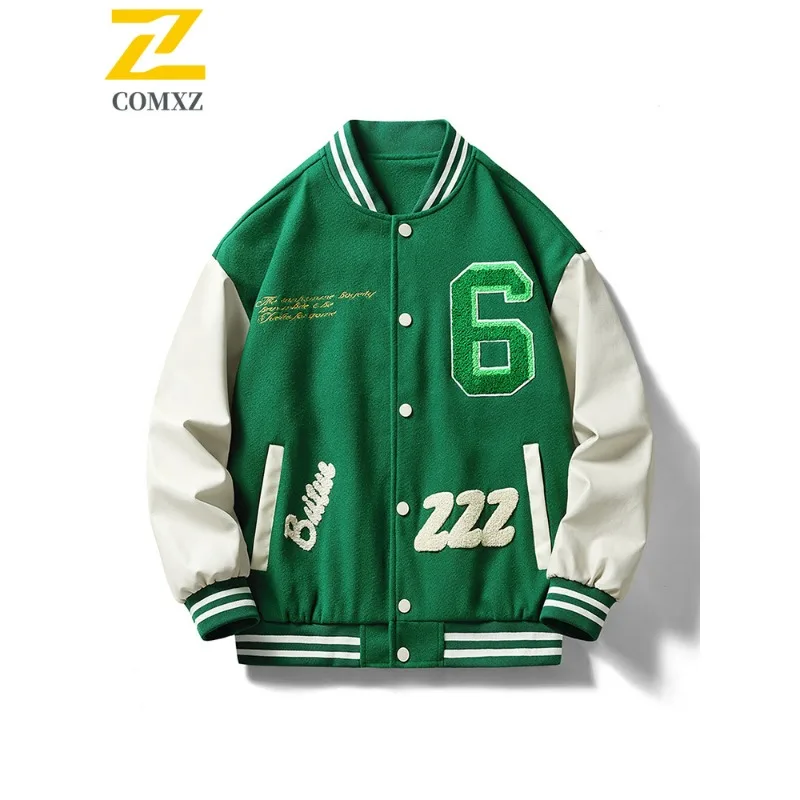 

COMXZ New Baseball Jacket Men Leisure Loose Fit Hiking Travel Coat Trendy Streetwear Daily Style Lightweight Autumn Outerwear