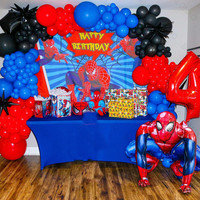 1set Giant 3D Spiderman Red Blue Black Latex Balloon Garland Arch Kit 32\