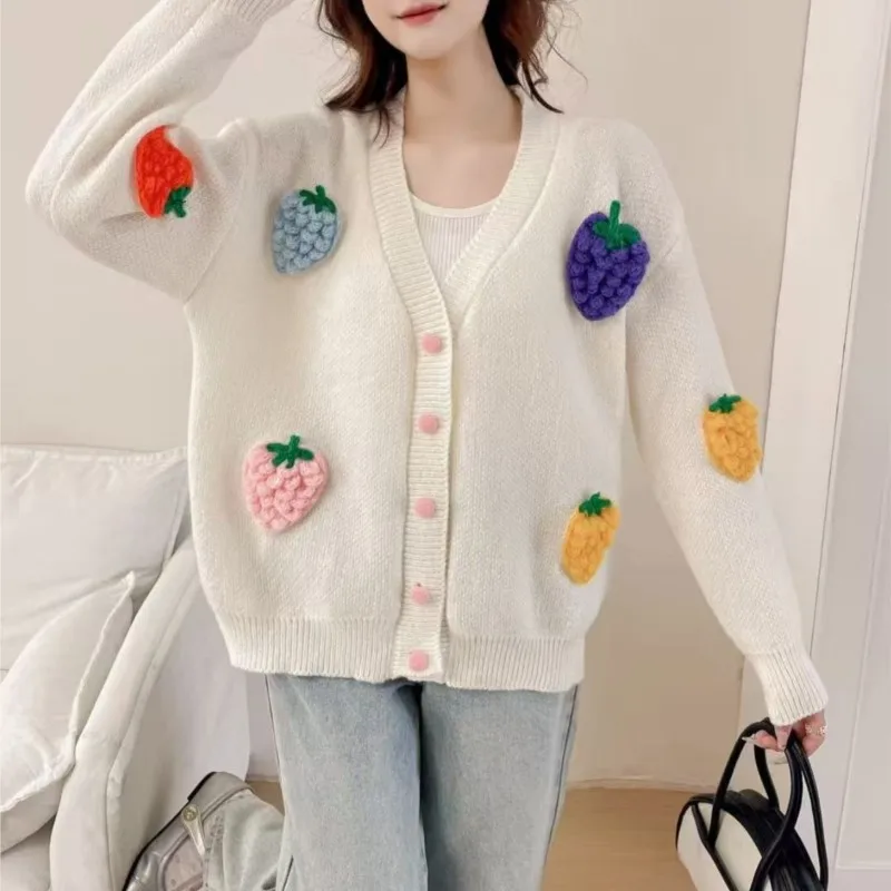 Autumn Winter Sweater New Fashion Hand Embroidered Cardigan Korean Design Heavy Industry Knitted Sweater Women's Coats Women