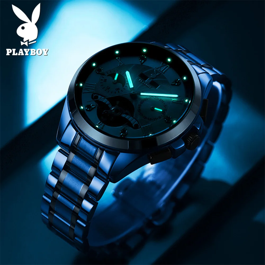 PLAYBOY Watches Luxury Man Skeleton Automatic Mechanical Watch