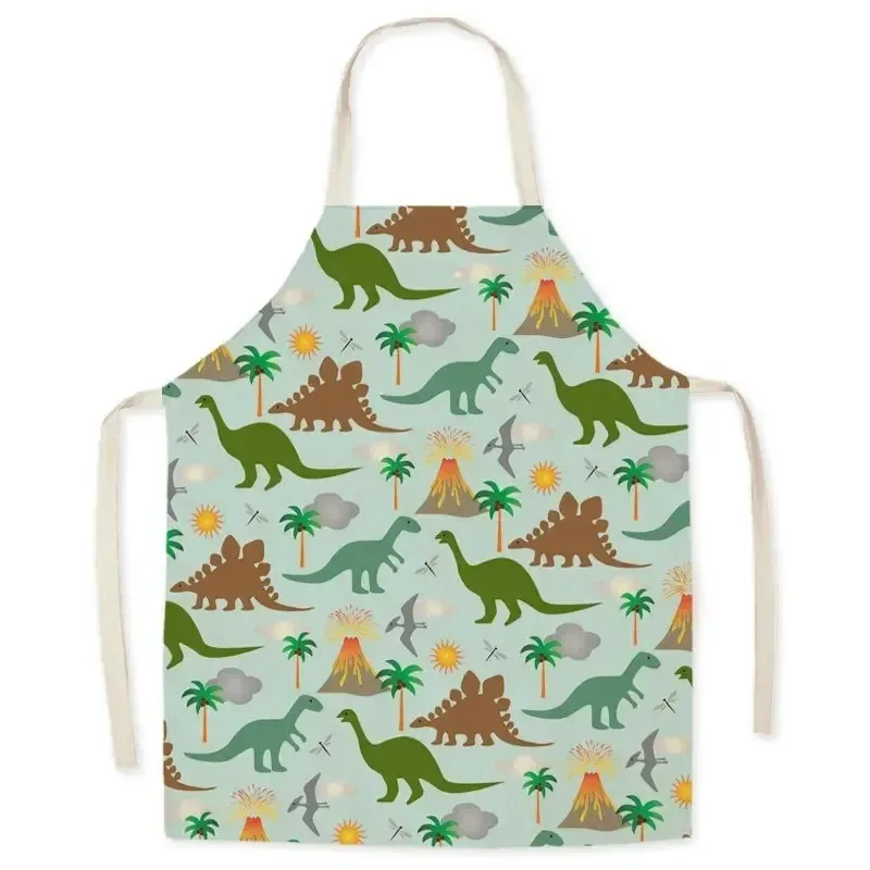 

Cute Jungle Dinosaur Floral Print Apron Sleeveless Linen Kids Boys Kitchen Cooking Baking Painting Art Craft Pinafore Bib