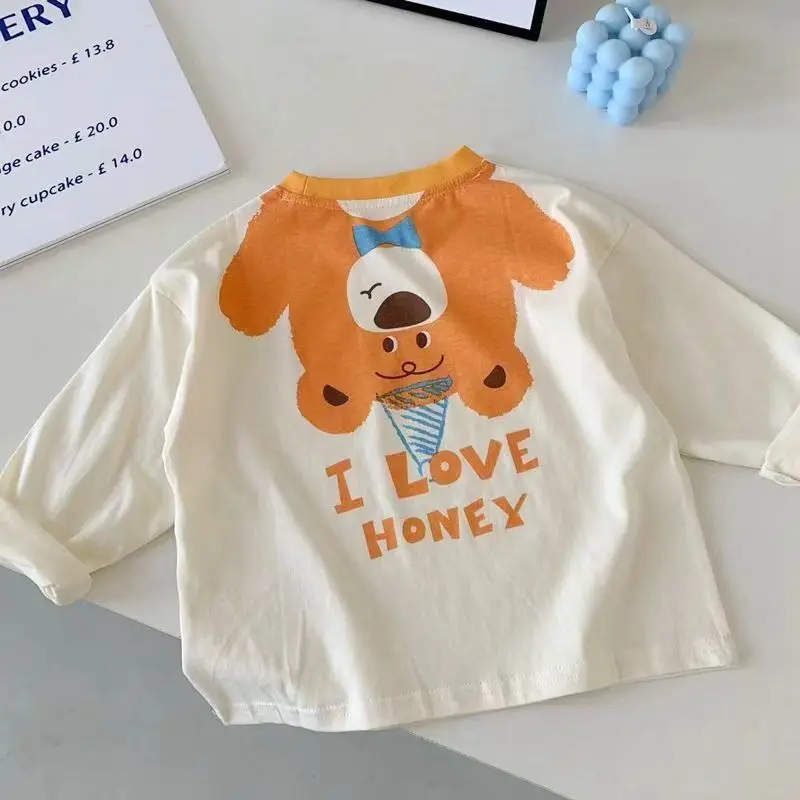 

Children's Spring and Autumn Long Sleeve T-shirt New Cartoon Top Cotton Round Neck Cute Base Shirt for Boys and Girls