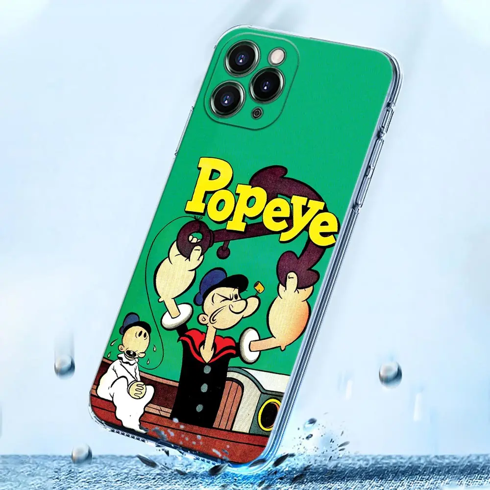 Cute Cartoon Popeye Clear Phone Case for iPhone 13 12 11 SE 2022 X XR XS 8 7 6 6S Pro Mini Max Plus Soft Silicone Case