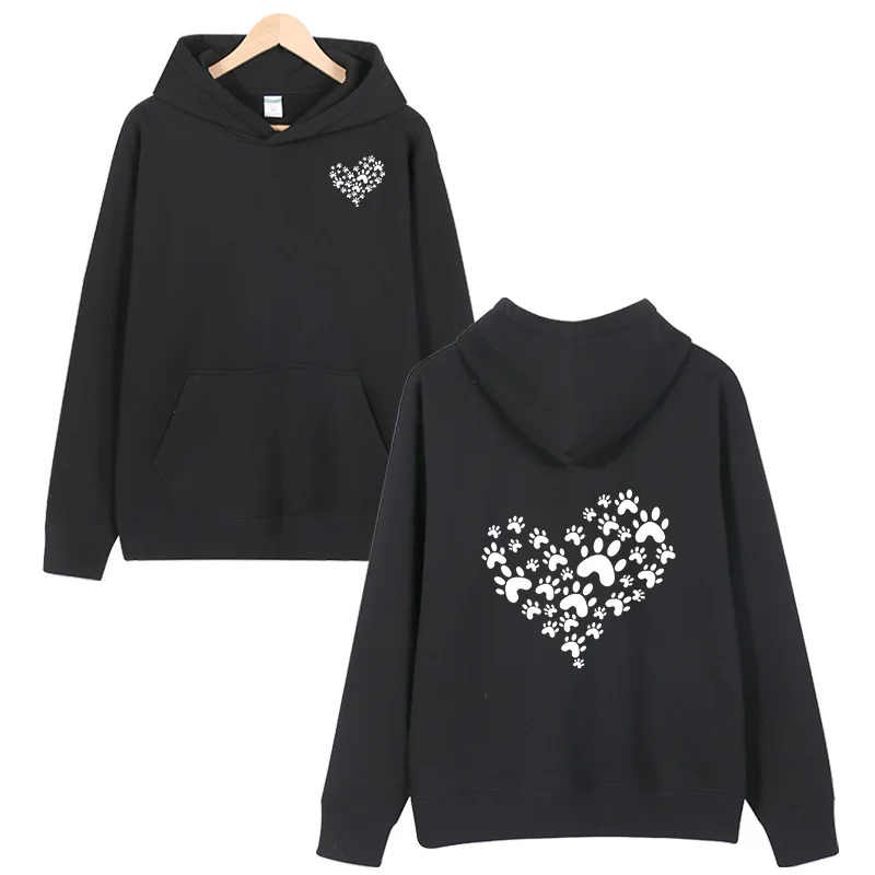 Latest popular love dog paw print women's casual loose wool long sleeved hooded top round neck loose men's style