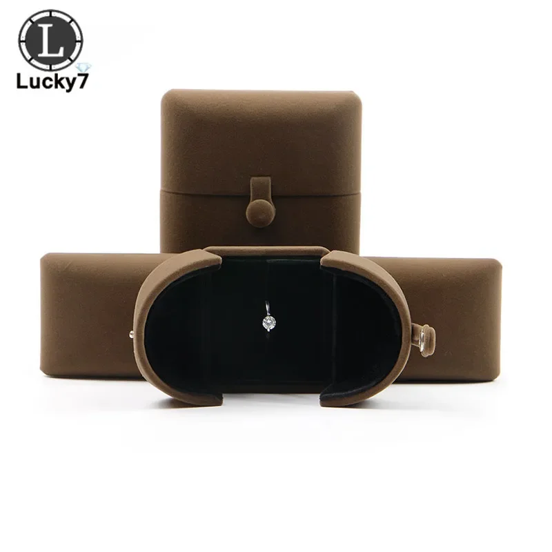 Coffee Double Open Jewelry Box Wedding Marriage Ring Box Birthday Lined Up Gift Box Valentine's Day Birthday Surprise Gift Case