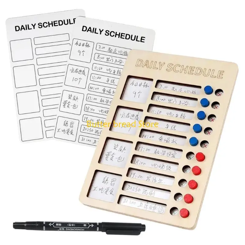 W89C Chores Chart Daily Checklist Board Routine Chart with 3 Chore Cards and 1 Double Ended Marker