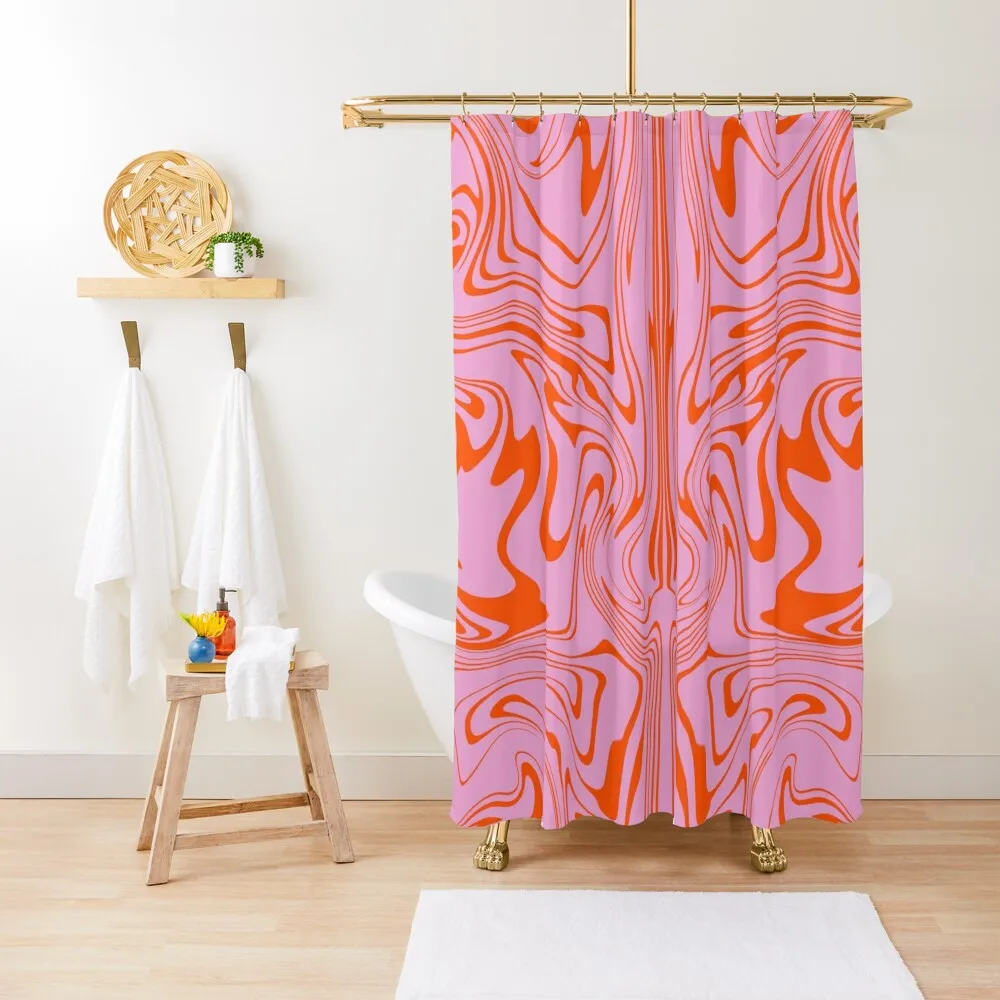 

Abstract Retro Pink and Orange 70s Swirl Shower Curtain Shower Waterproof Modern Bathroom Accessories Anime Shower Curtain