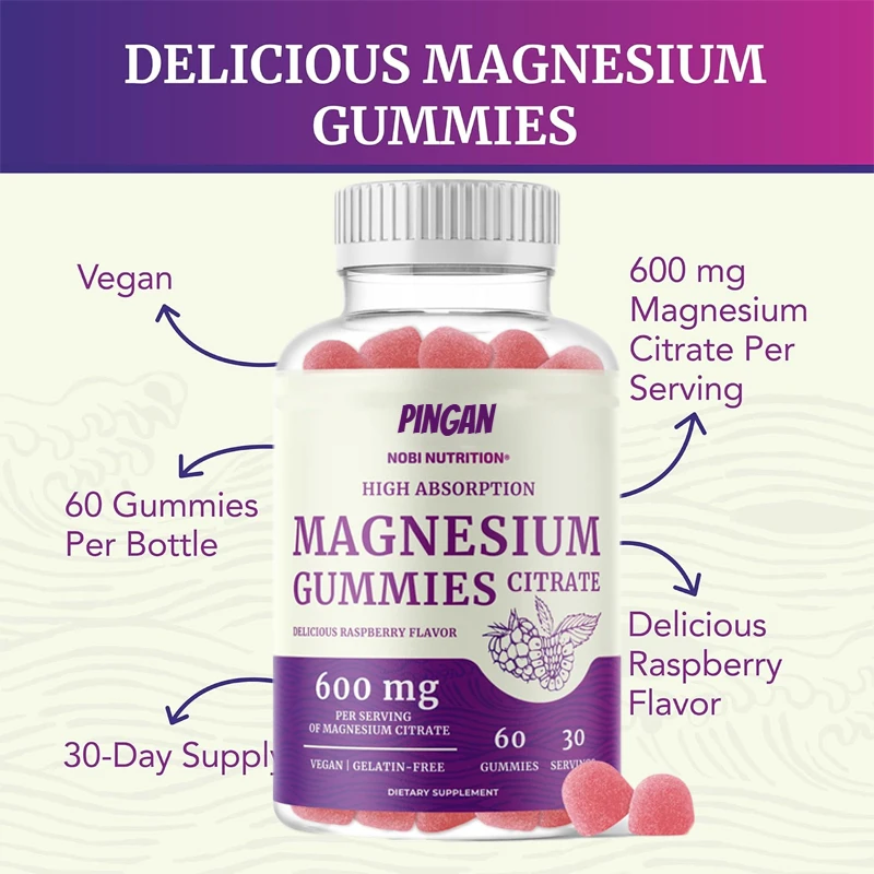 

60 Raspberry Flavored Soft Candies with Magnesium CitrateUsed for Calming, Relaxing,and Digesting Vegan,non Genetically Modified