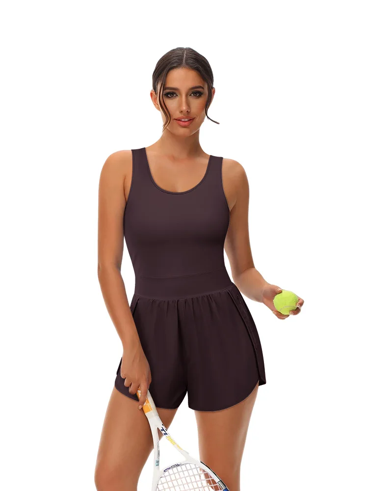 Einfarbige Yoga-Kleidung für Damen, Bauchkontrolle, ärmelloses Tank-Top, lässiger Overall, modischer Stretch-Fitness-Sportbekleidung