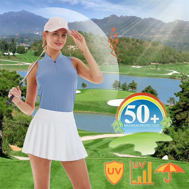 Polo Shirts stand collar Golf T-shirt Tenis Clothes Fashion Summer Half Zip Sport Quick Dry UPF50+ Fitness Gym sleeveless Vest