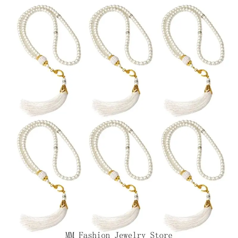 6Pcs Prayer Counting Necklaces with Round Glass Forms and Decorative Hanging Ends for Devotional Practice and Worship D0UB