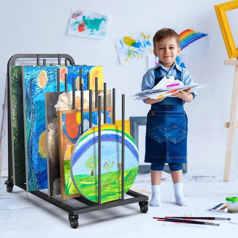 Metal Art Storage Rack Artboard Display Stand Drawing Board Storage Cart Multi-functional Organization Furniture Accessories