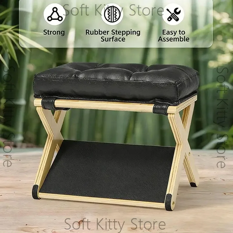 Wooden Under Desk Footrest with Non-Slip Rubber Stepping Surface 2-layer Leg Rest Slanted Small Desk Foot Stool for Home Office