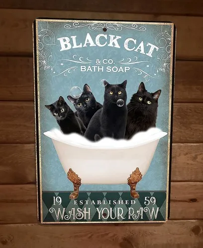 Black Cat Bath Soap  Metal Wall Sign Animal Poster