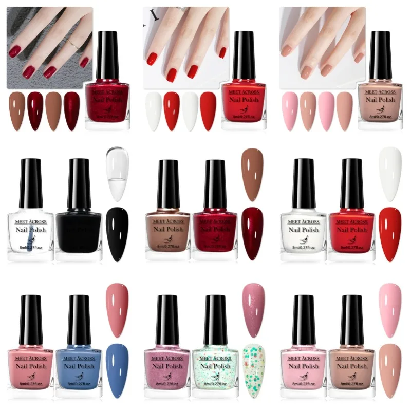 2 قطعة/المجموعة 8 مللي النبيذ الأحمر الوردي مسمار البولندية NoWipe الأعلى نقع قبالة الأشعة فوق البنفسجية LED مسمار ورنيش بريق اللون ملصقات الأظافر مجموعة مستلزمات الأظافر #1