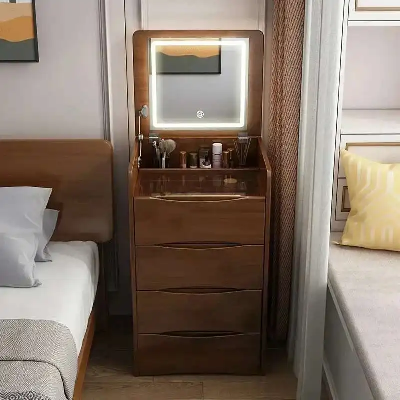 

Storage Nordic Wood Dressing Table Led Lights Bedroom Girls Luxury Dressing Table Makeup Fashion Coiffeuse De Chambre Furniture