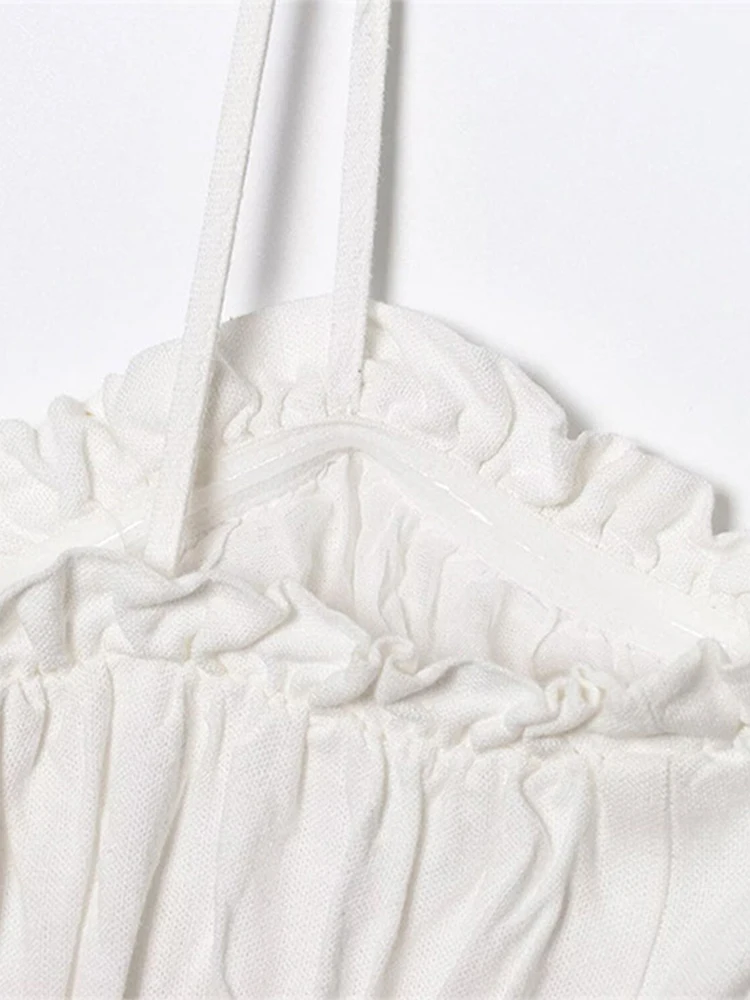 Sexy rendas até babados estilingue colete curto feminino sólido decote em v sem mangas sem costas plissado colheita topos 2025 verão senhora chique regata