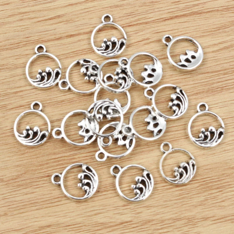 40pcs Antique Silver Plated Water Wave Charms for DIY
