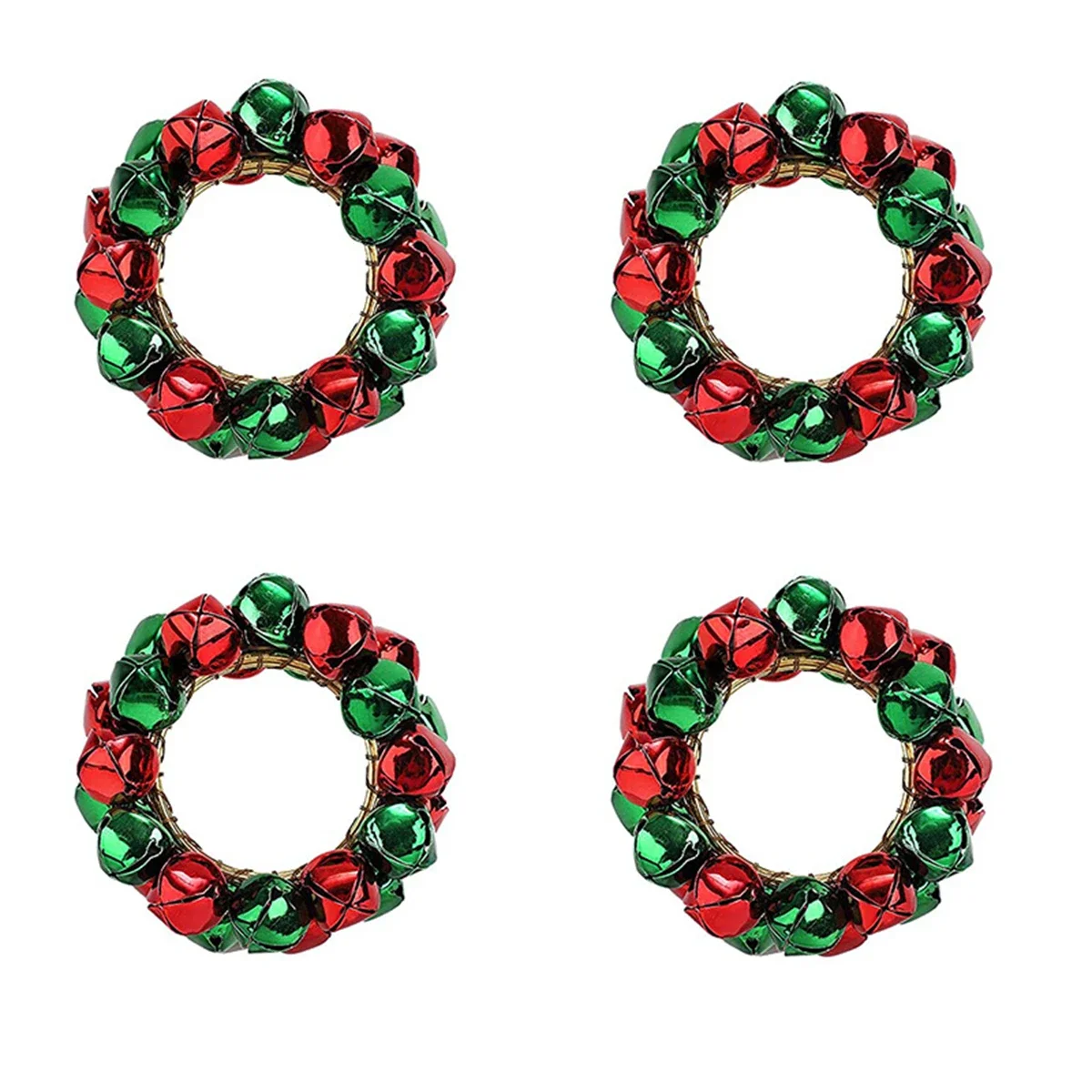 4pcs Red & Green Jingle Bells Napkin Rings 2.5cm Metal Table Cloth Holders Decor Christmas Party New Year Dinner-Gift Home/Hotel