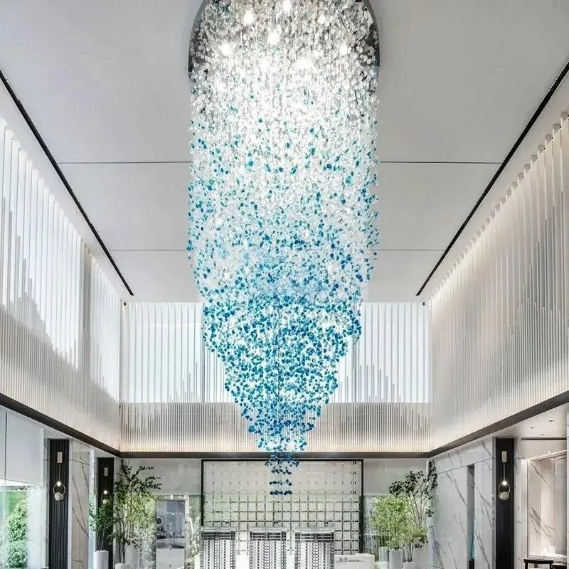 Luxuriöser Großer Treppenhaus-LED-Kronleuchter Stein-Kristall-Leuchte Wohnzimmer Langer Flur Lobby Innenbereich Hängelampe