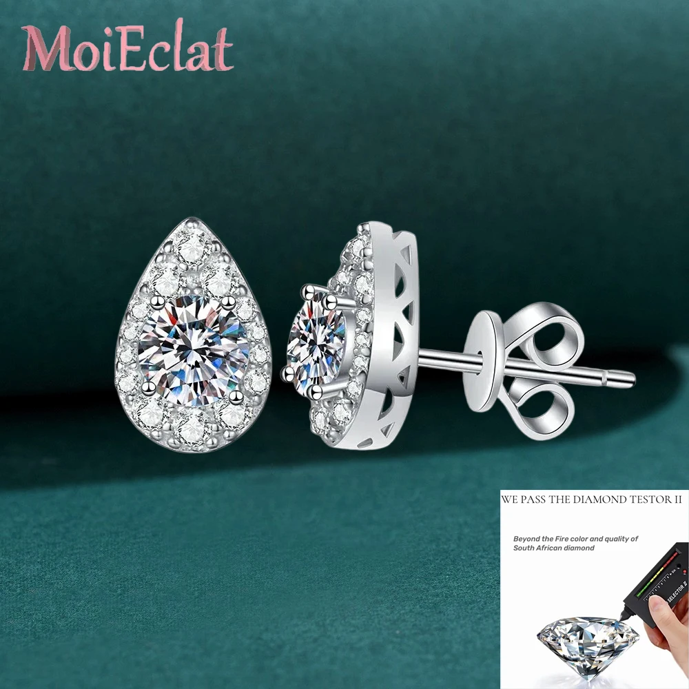 

Cute Water Drop Stud Earrings, PT950 Platinum Ear Studs, 1ct Sparkling Moissanite Engagement Birthday Gift Fine Jewelry for Her