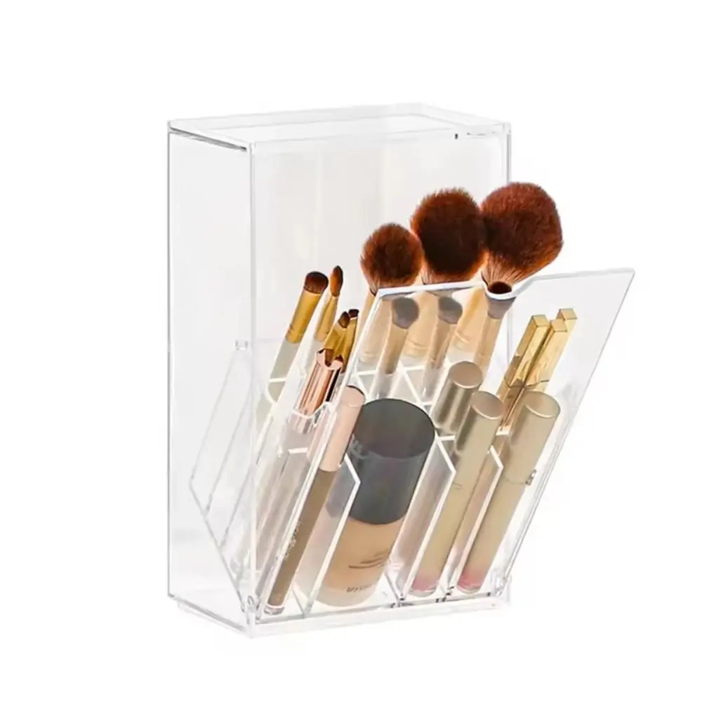 

Large Capacity Cosmetic Brush Storage Box with Lid Clear Makeup Brush Holder Dust Proof Cosmetic Organizer Lipstick Case